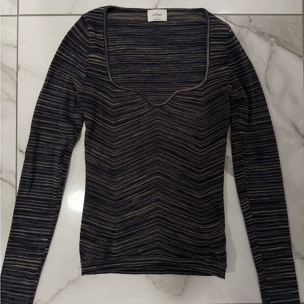 Wilfred Striped Square-Neck Long Sleeve Top